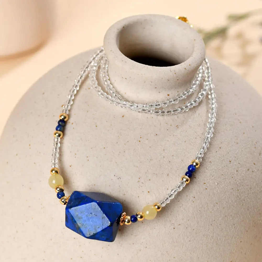 Buddha Stones White Crystal Lazurite Healing Meditation Necklace Pendant - BWOOOH - White Crystal & Lazurite