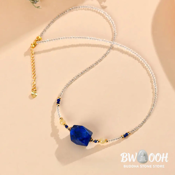Buddha Stones White Crystal Lazurite Healing Meditation Necklace Pendant - BWOOOH - White Crystal &amp; Lazurite