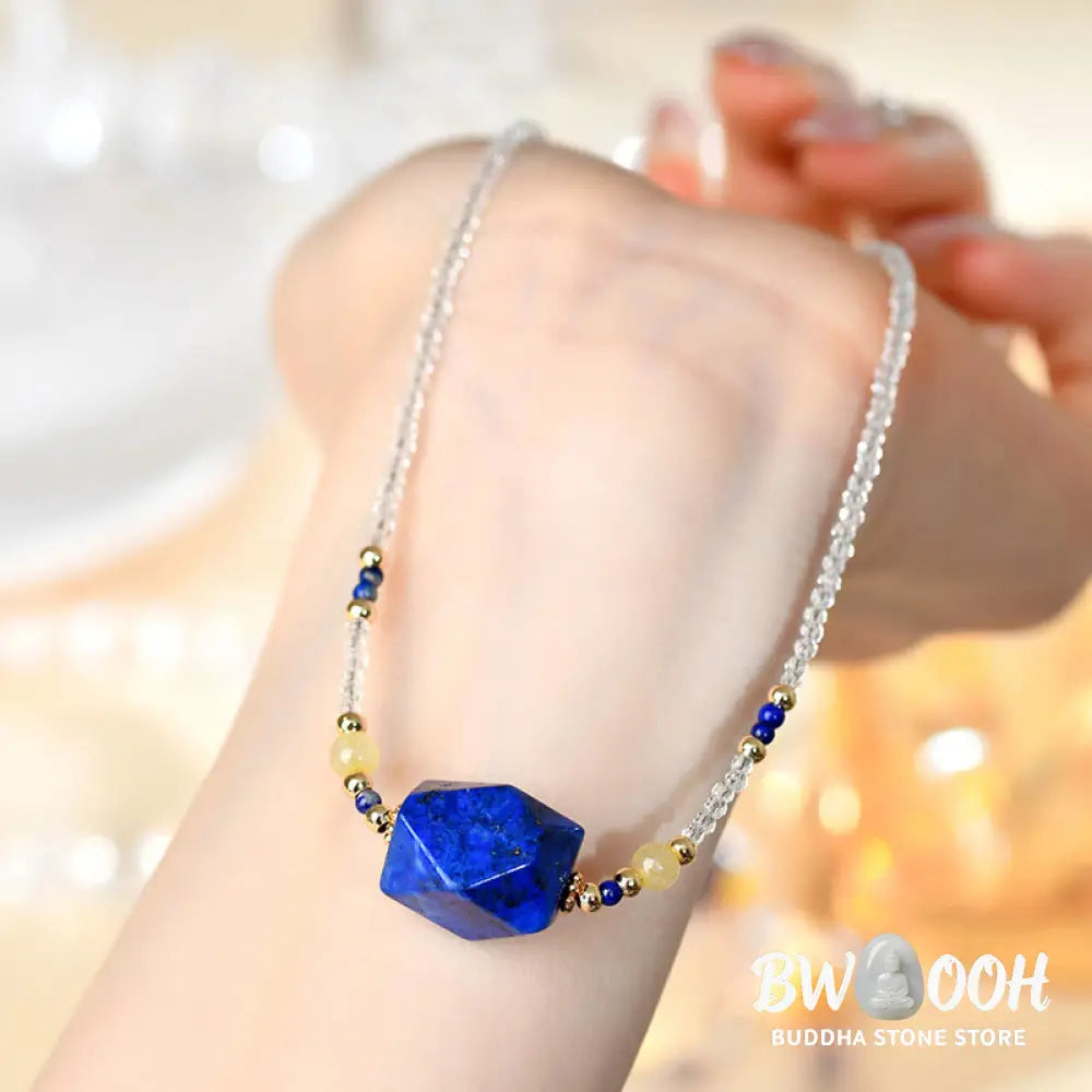 Buddha Stones White Crystal Lazurite Healing Meditation Necklace Pendant - BWOOOH - White Crystal &amp; Lazurite