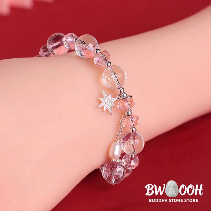 Buddha Stones White Crystal Pink Crystal Protection Star Charm Bracelet - BWOOOH - White Crystal(Wrist Circumference