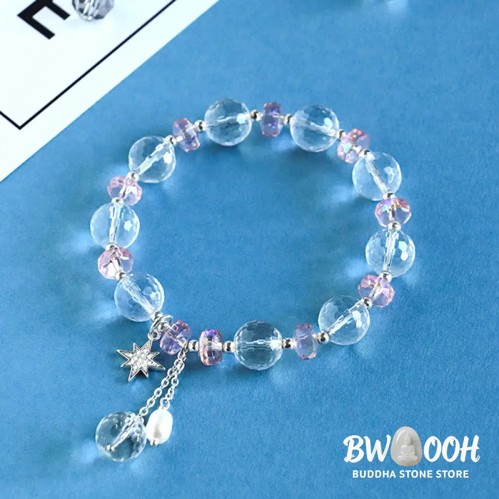 Buddha Stones White Crystal Pink Crystal Protection Star Charm Bracelet - BWOOOH - White Crystal(Wrist Circumference