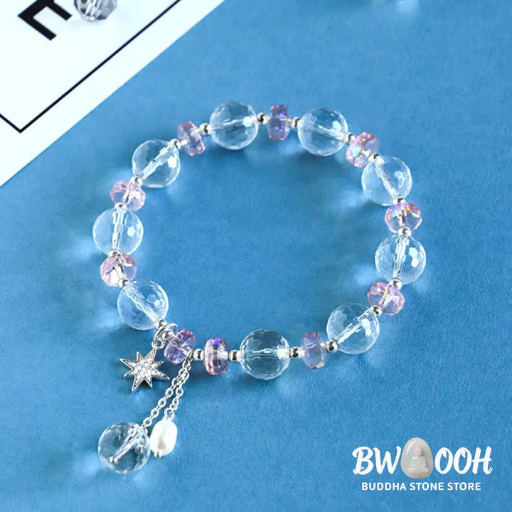 Buddha Stones White Crystal Pink Crystal Protection Star Charm Bracelet - BWOOOH - White Crystal(Wrist Circumference