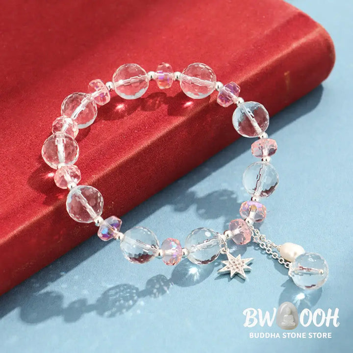Buddha Stones White Crystal Pink Crystal Protection Star Charm Bracelet - BWOOOH - White Crystal(Wrist Circumference