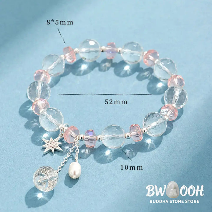 Buddha Stones White Crystal Pink Crystal Protection Star Charm Bracelet - BWOOOH - White Crystal(Wrist Circumference