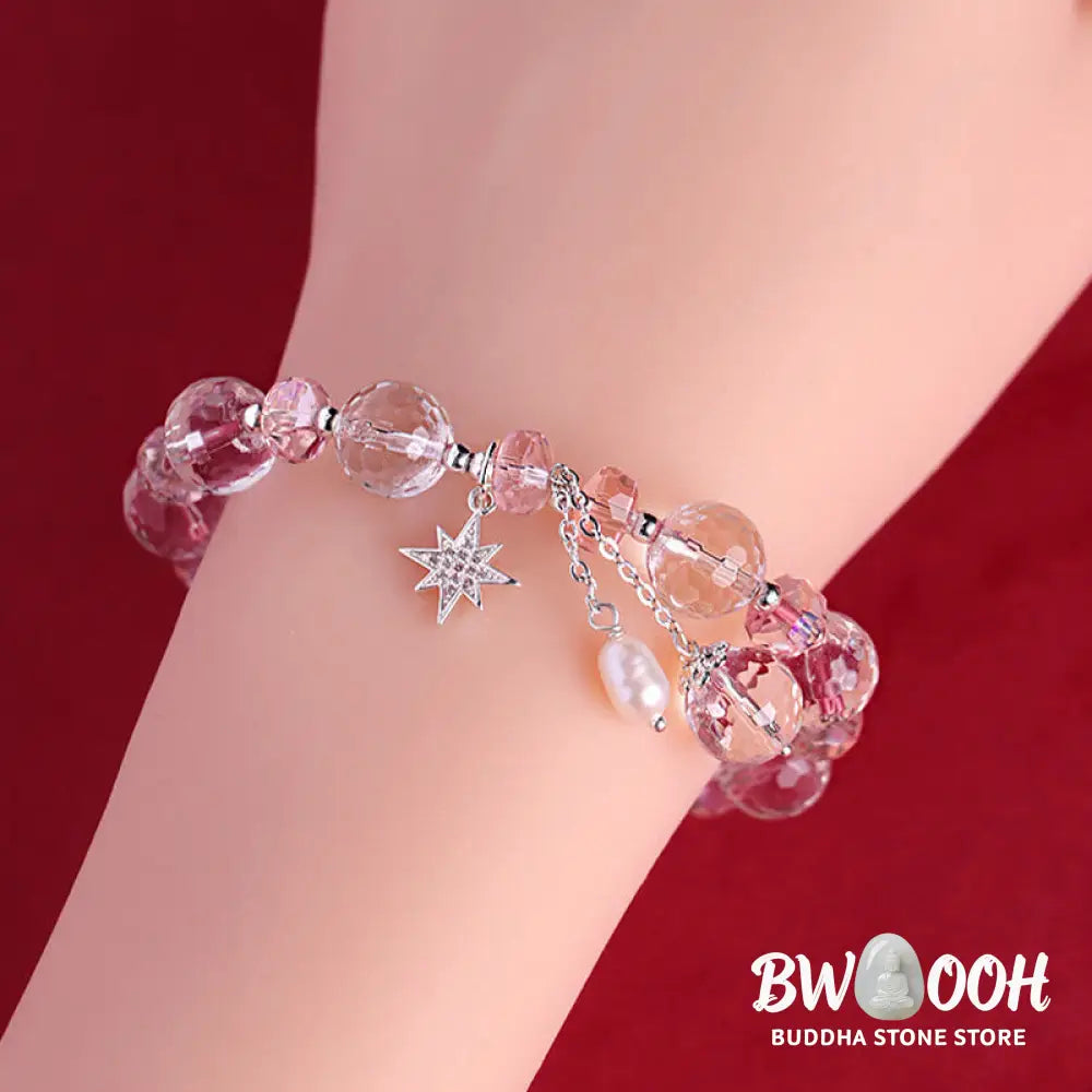Buddha Stones White Crystal Pink Crystal Protection Star Charm Bracelet - BWOOOH - White Crystal(Wrist Circumference
