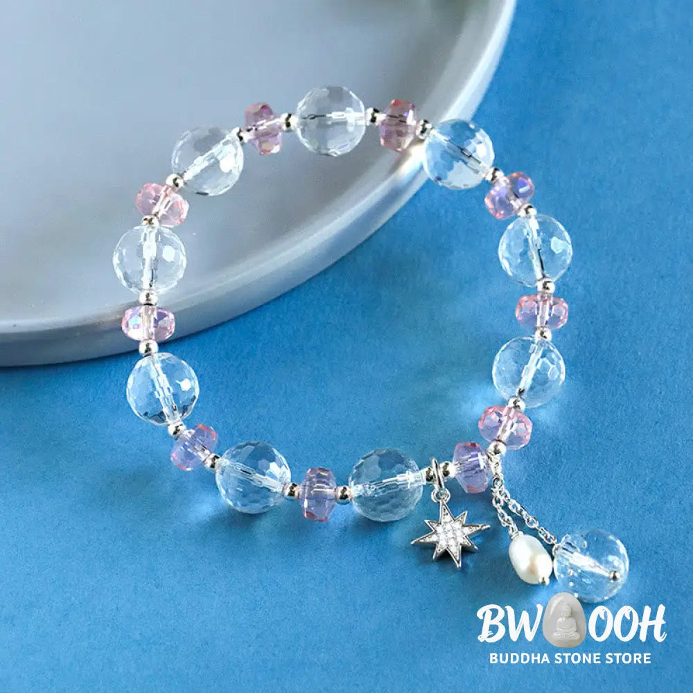 Buddha Stones White Crystal Pink Crystal Protection Star Charm Bracelet - BWOOOH - White Crystal(Wrist Circumference
