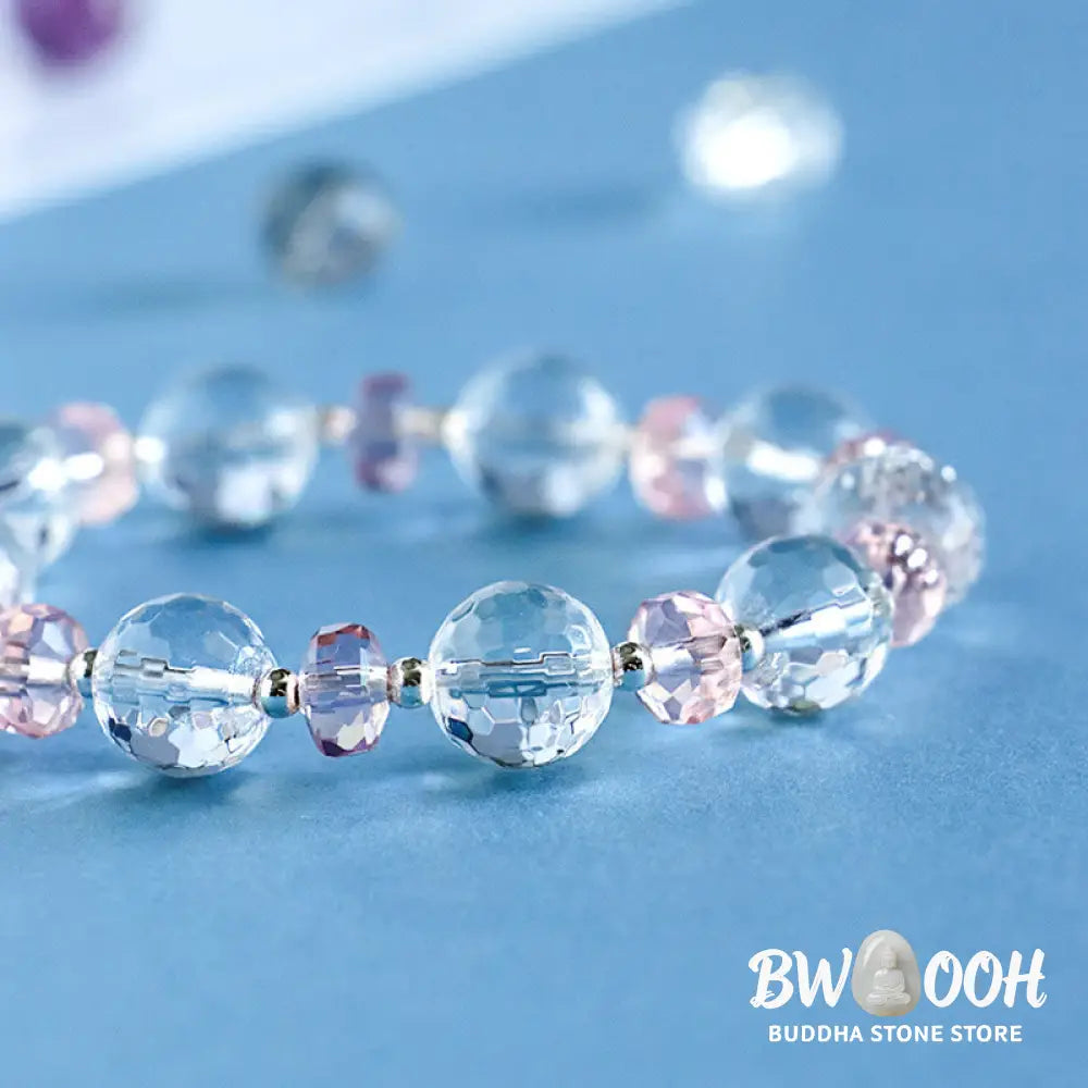 Buddha Stones White Crystal Pink Crystal Protection Star Charm Bracelet - BWOOOH - White Crystal(Wrist Circumference