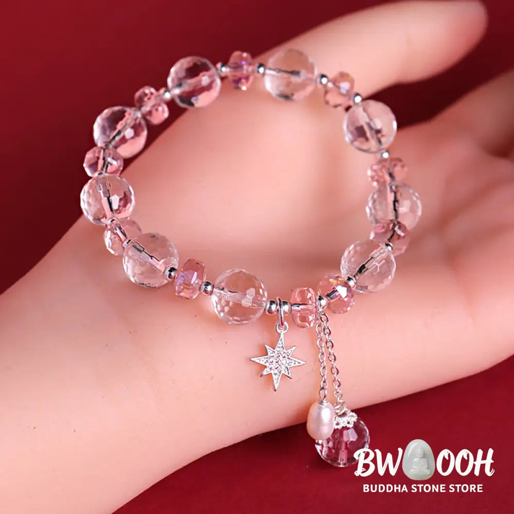 Buddha Stones White Crystal Pink Crystal Protection Star Charm Bracelet - BWOOOH - White Crystal(Wrist Circumference