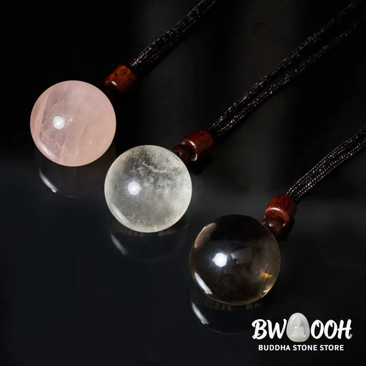 Buddha Stones White Crystal Pink Crystal Tiger Eye Smoky Quartz Protection Necklace Pendant - BWOOOH - Necklaces &amp;