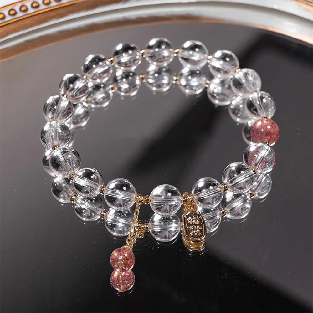 BWOOOH White Crystal Strawberry Quartz Healing Attract Fortune Charm Bracelet - BWOOOH - White Crystal(Wrist