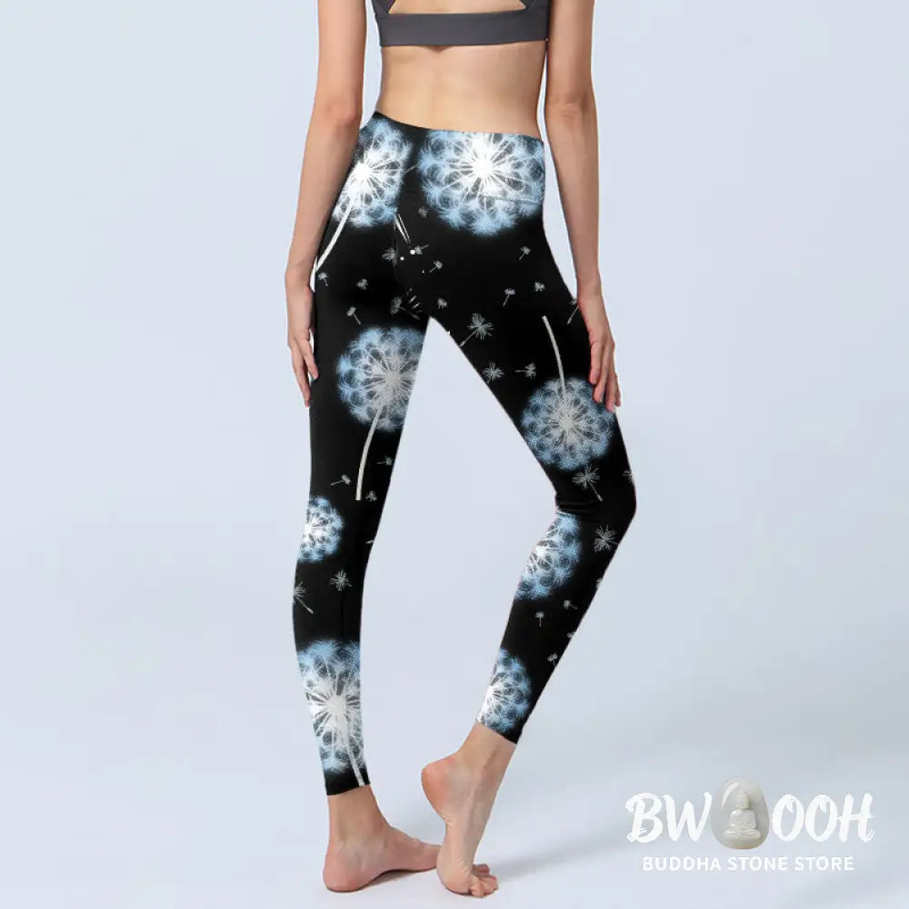 BWOOOH printed yoga leggings - White Dandelion Pattern Print Gym Leggin