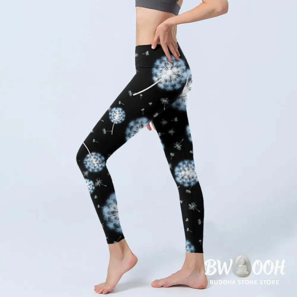 BWOOOH printed yoga leggings - White Dandelion Pattern Print Gym Leggin