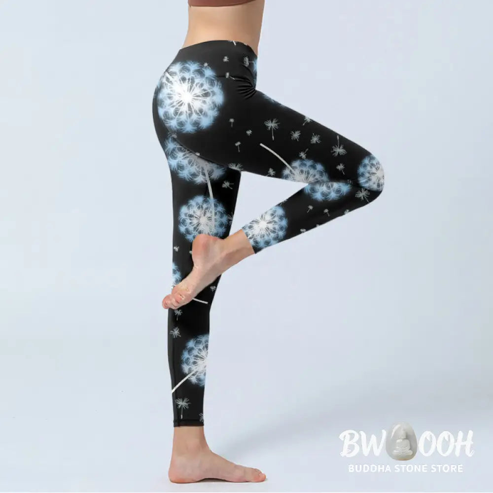 BWOOOH printed yoga leggings - White Dandelion Pattern Print Gym Leggin
