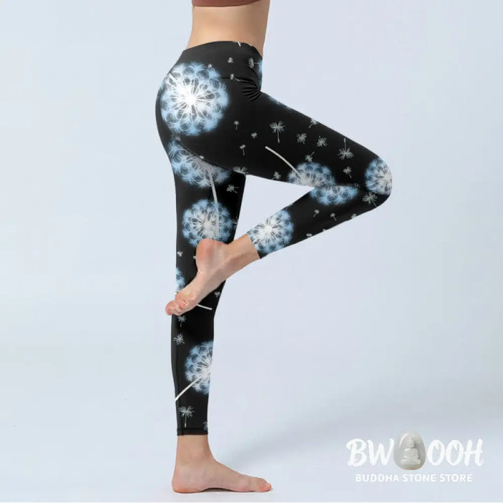 BWOOOH printed yoga leggings - White Dandelion Pattern Print Gym Leggin