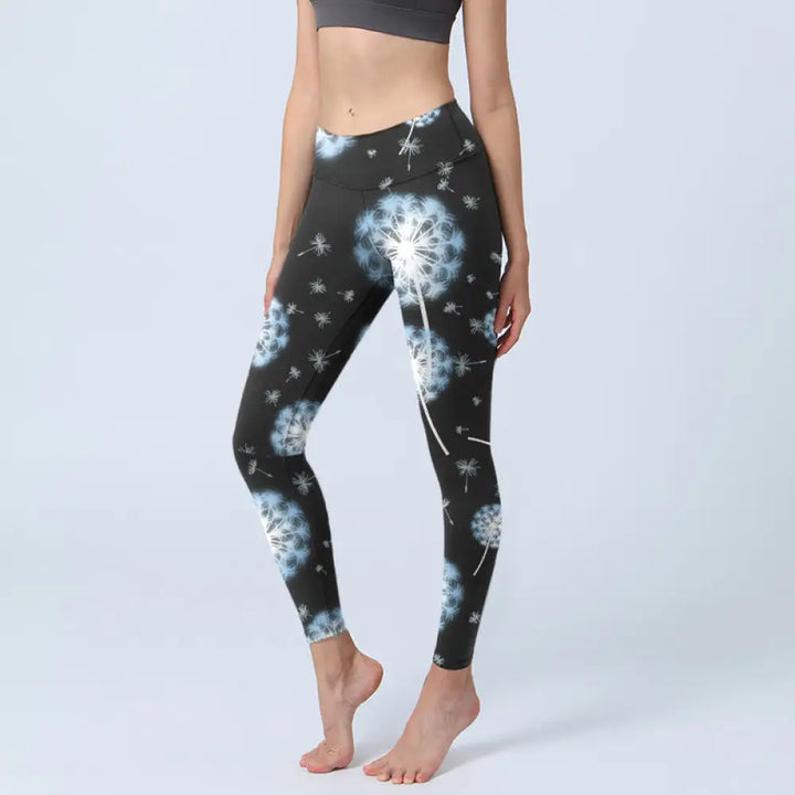 BWOOOH printed yoga leggings - White Dandelion Pattern Print Gym Leggin