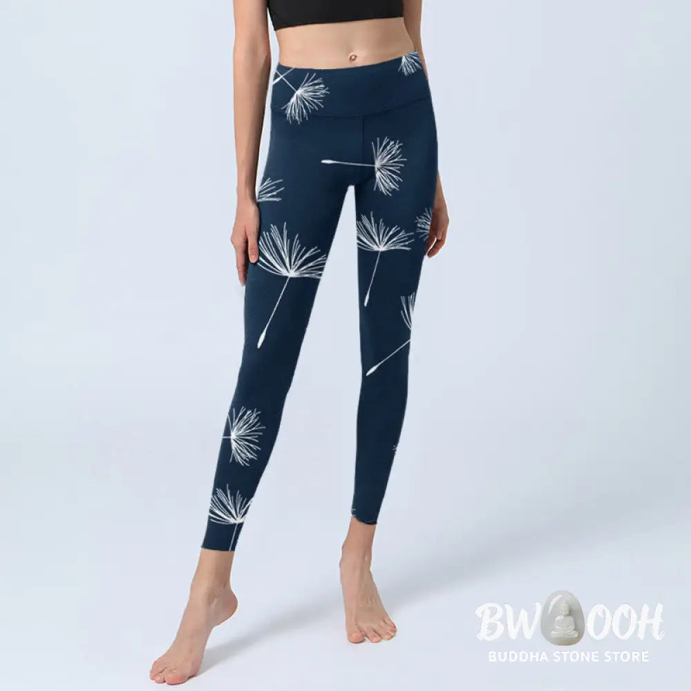 BWOOOH printed yoga leggings - White Dandelions Print Gym Leggings Wome