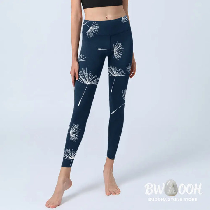 BWOOOH printed yoga leggings - White Dandelions Print Gym Leggings Wome