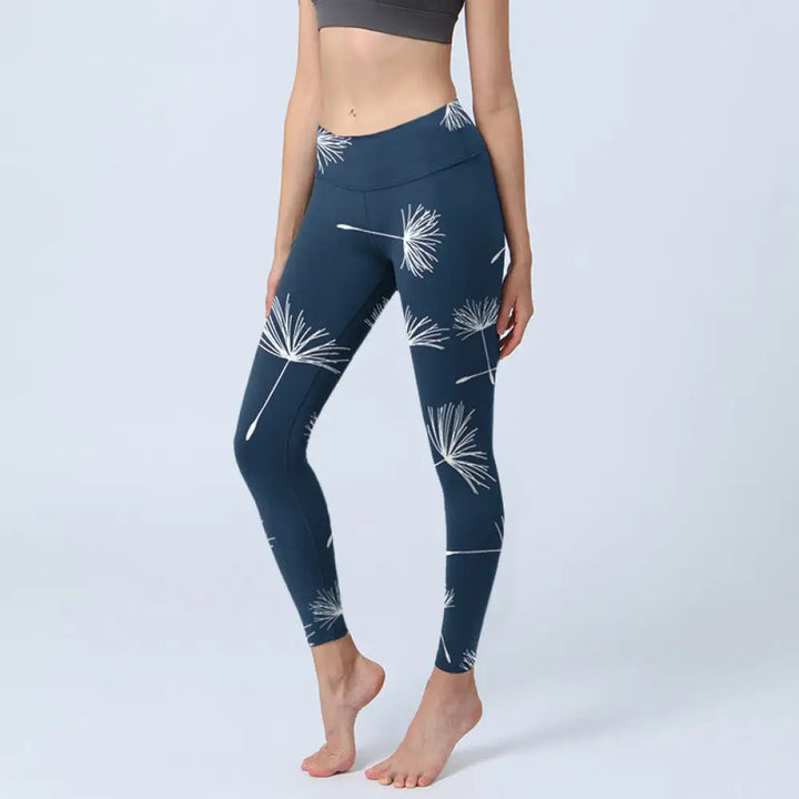 BWOOOH printed yoga leggings - White Dandelions Print Gym Leggings Wome