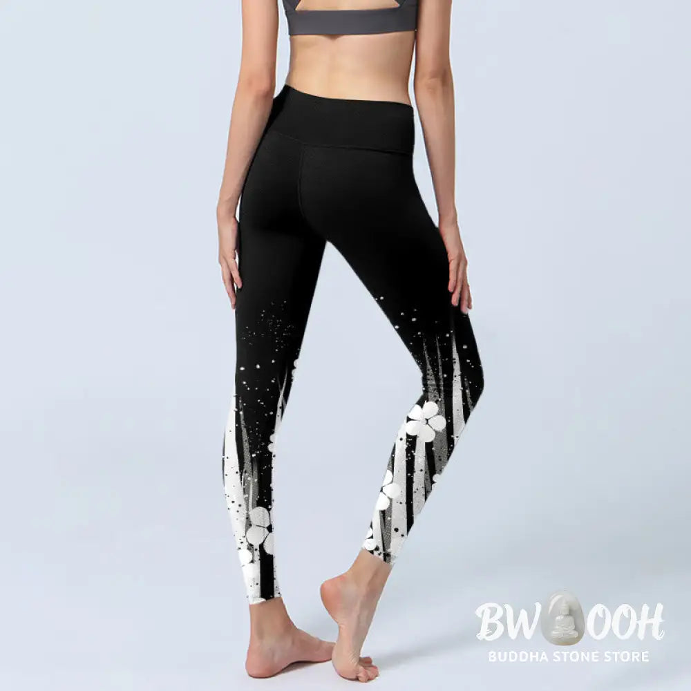 BWOOOH printed yoga leggings - White Flowers Aquatic Plants Pattern Pri