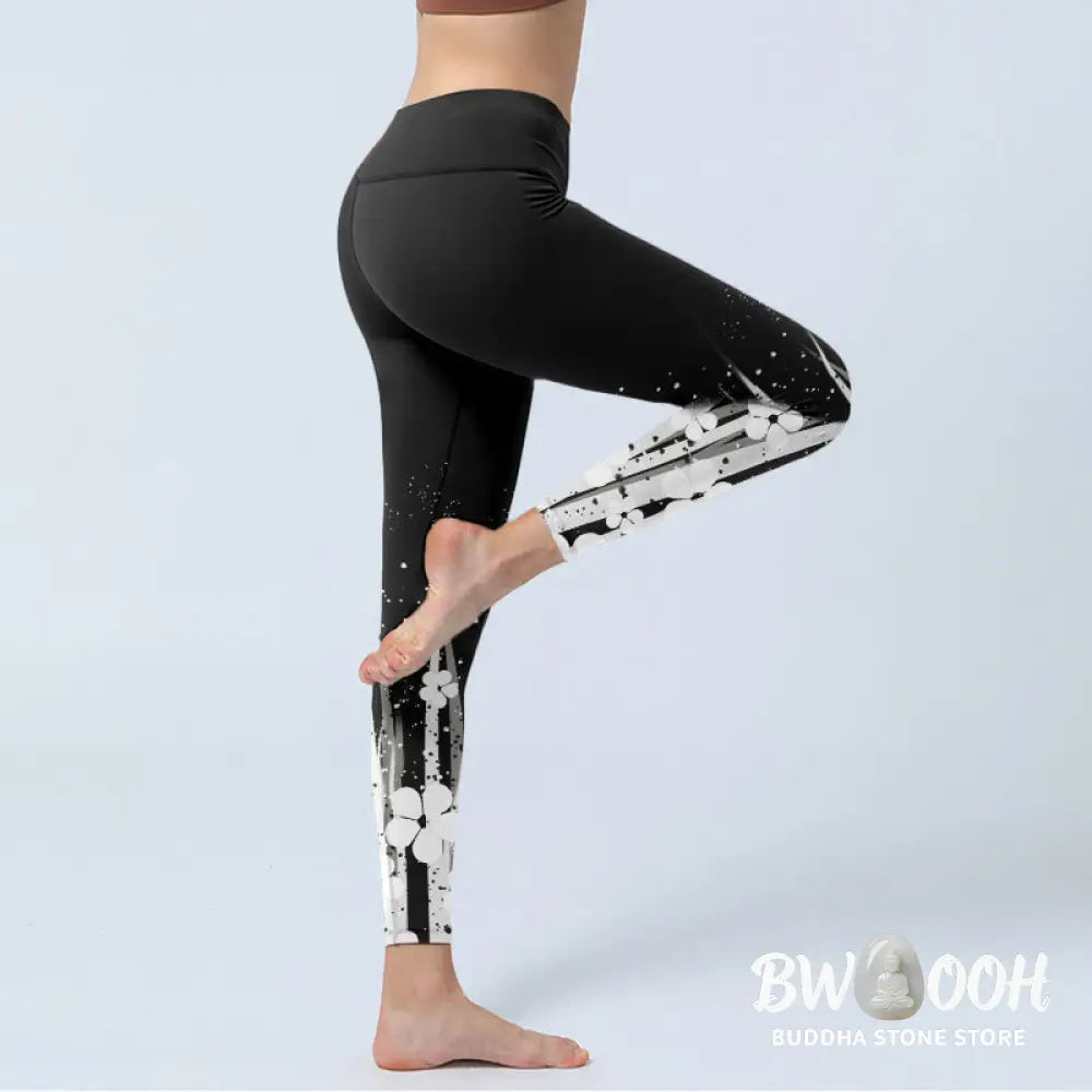 BWOOOH printed yoga leggings - White Flowers Aquatic Plants Pattern Pri