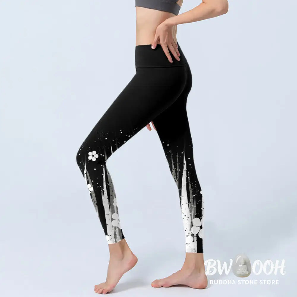 BWOOOH printed yoga leggings - White Flowers Aquatic Plants Pattern Pri