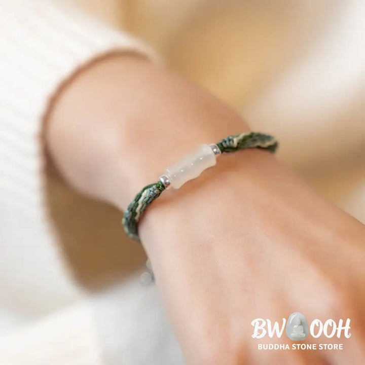 Buddha Stones White Jade Bamboo Reincarnation Knot Wealth Luck Strength String Bracelet - BWOOOH - Bracelet