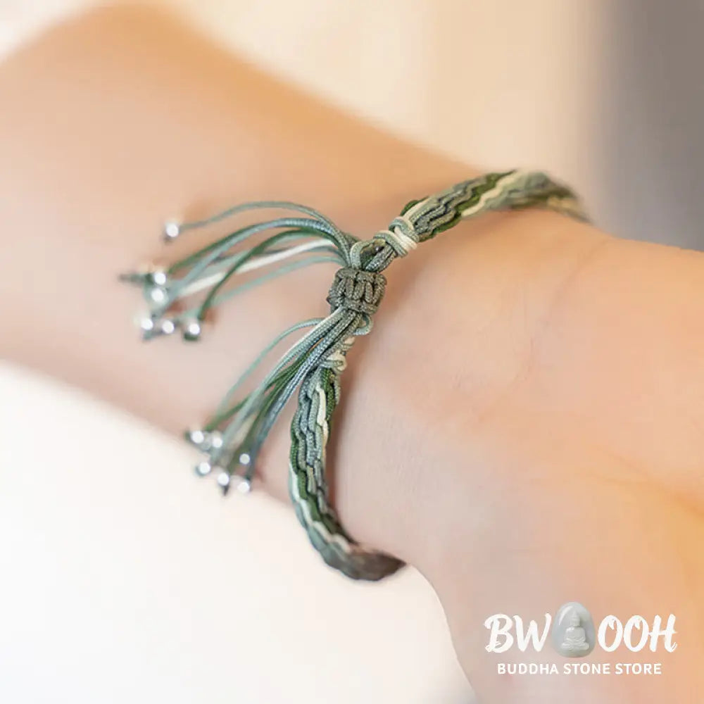 Buddha Stones White Jade Bamboo Reincarnation Knot Wealth Luck Strength String Bracelet - BWOOOH - Bracelet