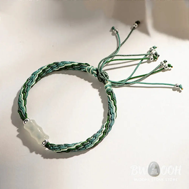 Buddha Stones White Jade Bamboo Reincarnation Knot Wealth Luck Strength String Bracelet - BWOOOH - Bracelet