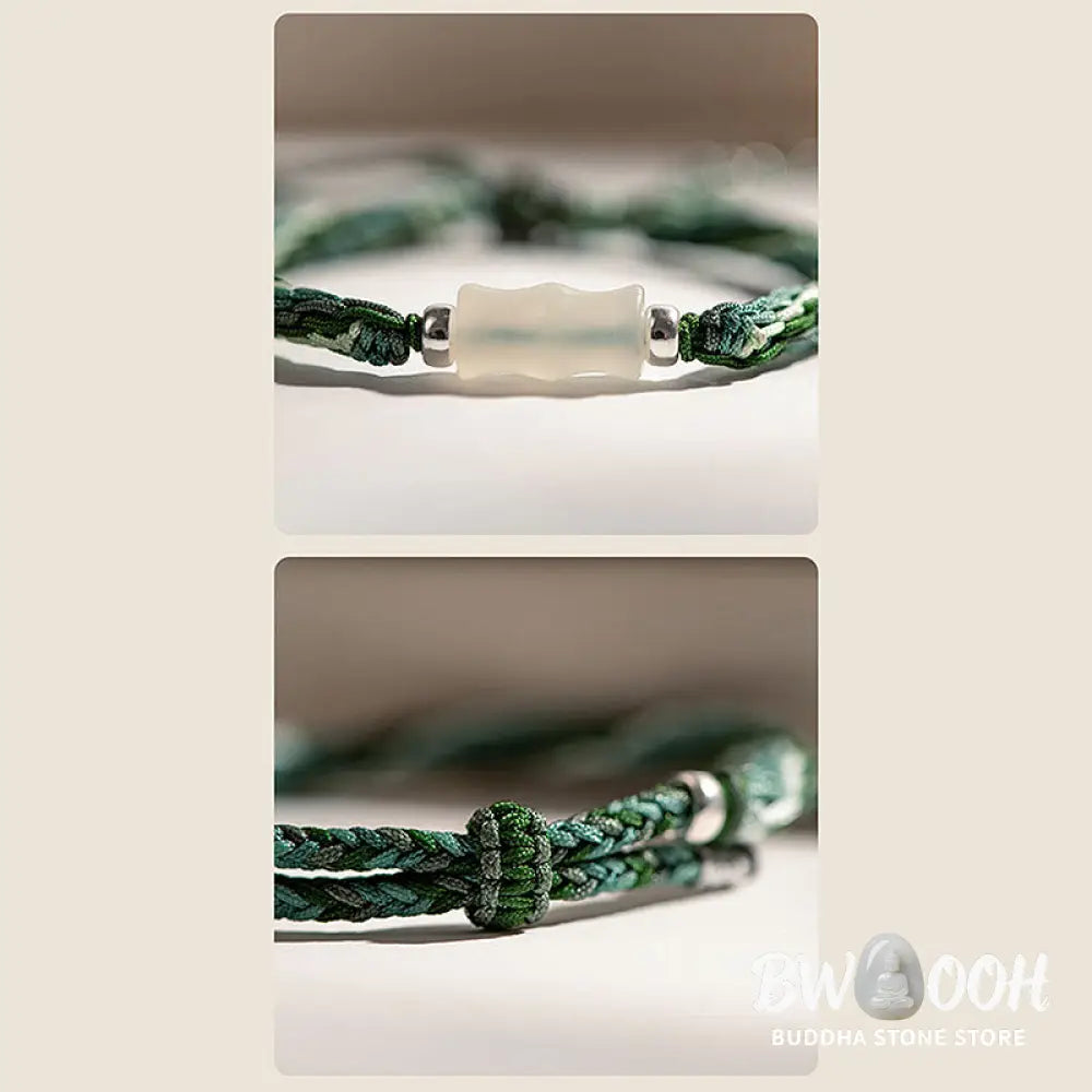 Buddha Stones White Jade Bamboo Reincarnation Knot Wealth Luck Strength String Bracelet - BWOOOH - Bracelet