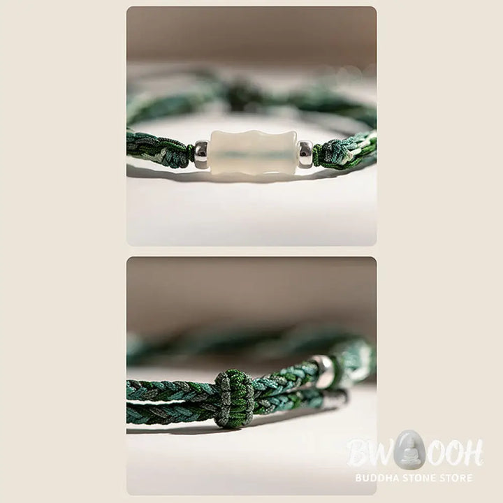 Buddha Stones White Jade Bamboo Reincarnation Knot Wealth Luck Strength String Bracelet - BWOOOH - Bracelet