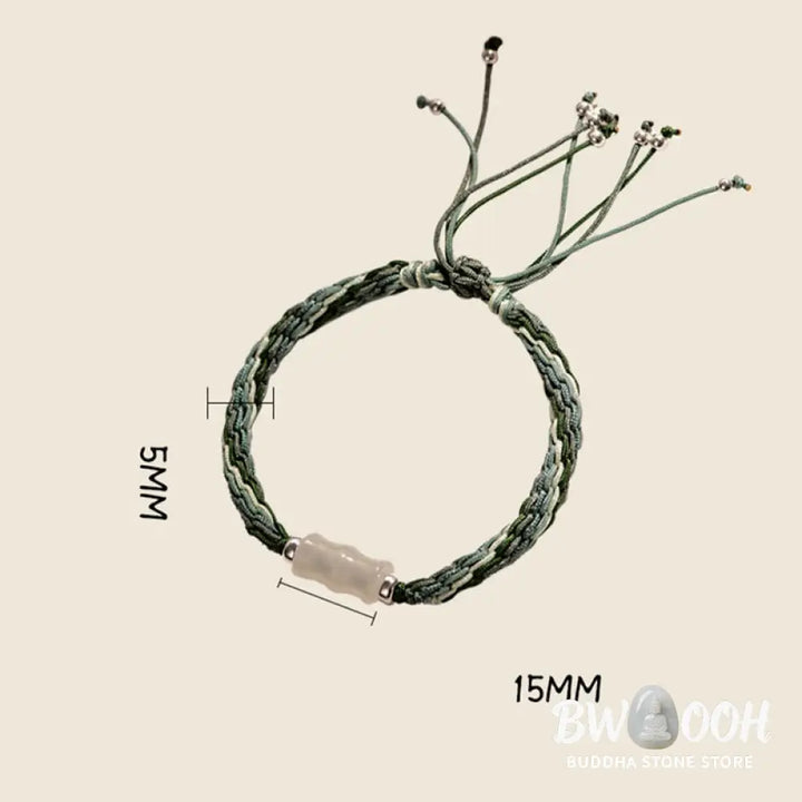 Buddha Stones White Jade Bamboo Reincarnation Knot Wealth Luck Strength String Bracelet - BWOOOH - Bracelet