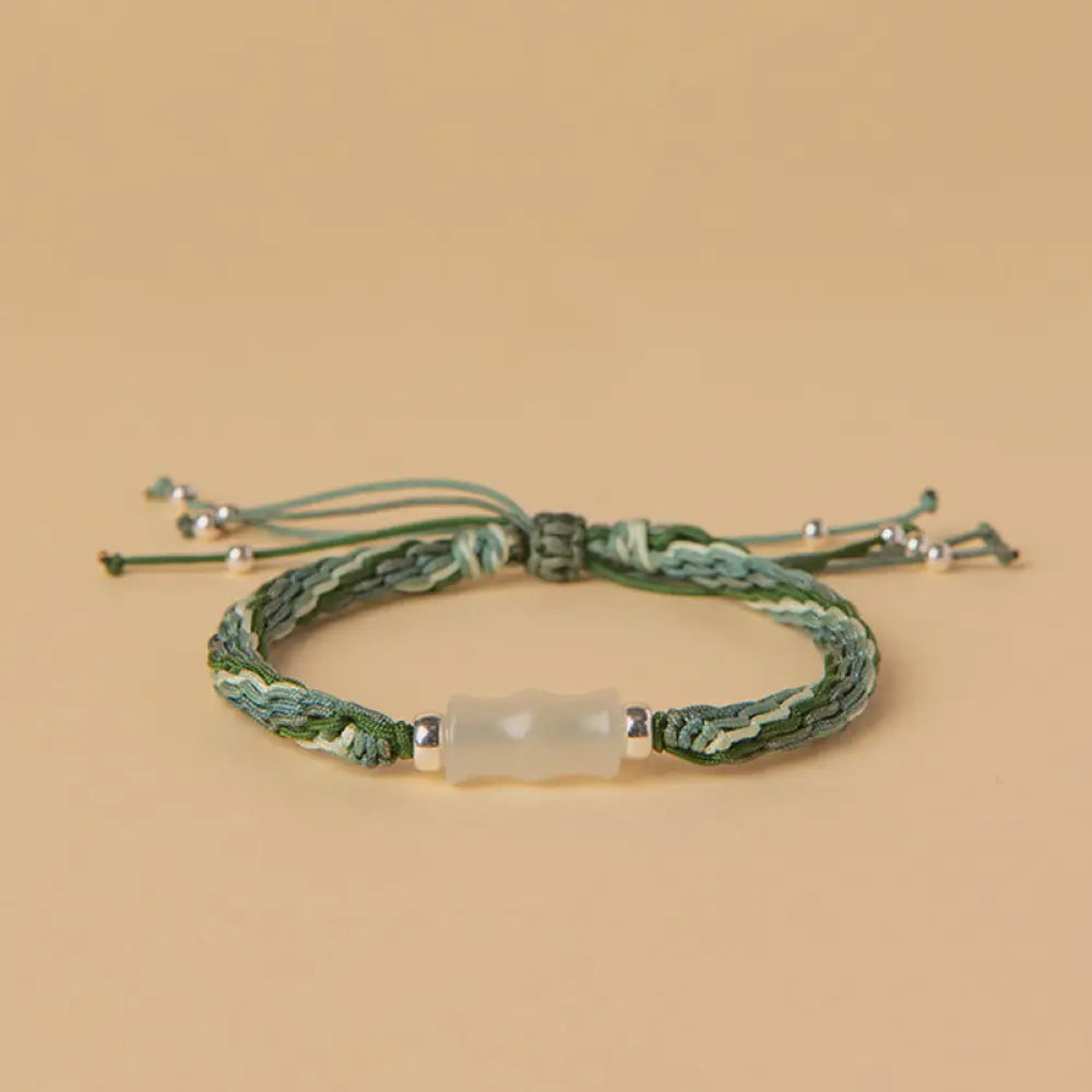 BWOOOH White Jade Bamboo Reincarnation Knot Wealth Luck Strength String Bracelet - BWOOOH - Green&White(Wrist