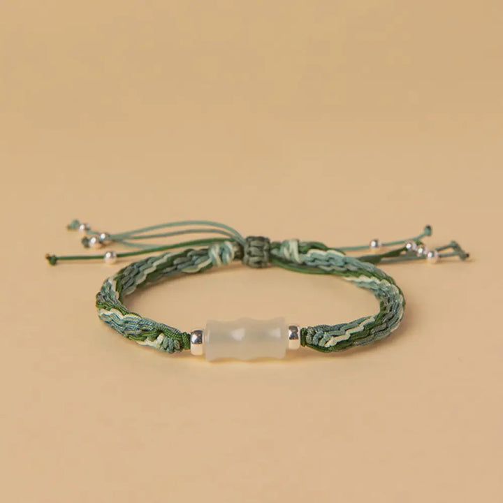 BWOOOH White Jade Bamboo Reincarnation Knot Wealth Luck Strength String Bracelet - BWOOOH - Green&amp;White(Wrist