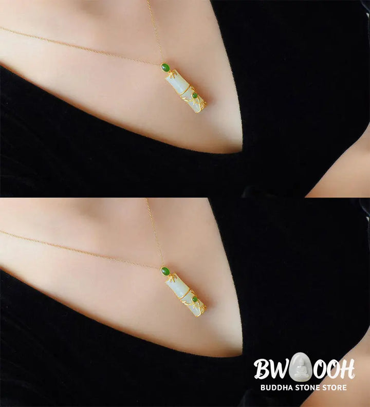 Buddha Stones White Jade Cyan Jade Bamboo Protection Necklace Pendant - BWOOOH - Necklaces &amp; Pendants