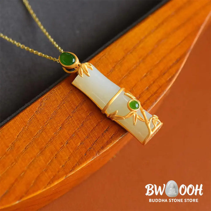 Buddha Stones White Jade Cyan Jade Bamboo Protection Necklace Pendant - BWOOOH - Necklaces &amp; Pendants