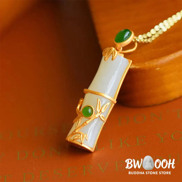 Buddha Stones White Jade Cyan Jade Bamboo Protection Necklace Pendant - BWOOOH - Necklaces &amp; Pendants