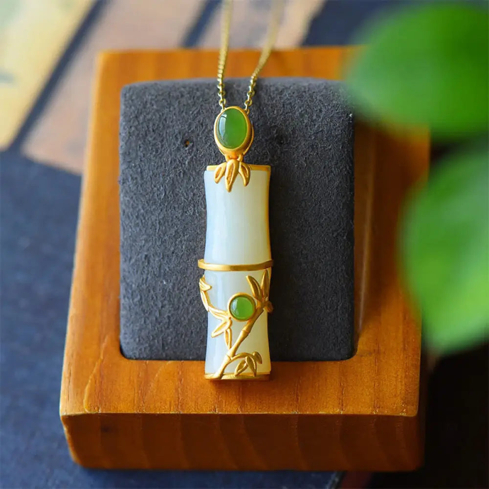 BWOOOH white jade cyan jade bamboo protection necklace feng shui natural stone spiritual jewelry pendant