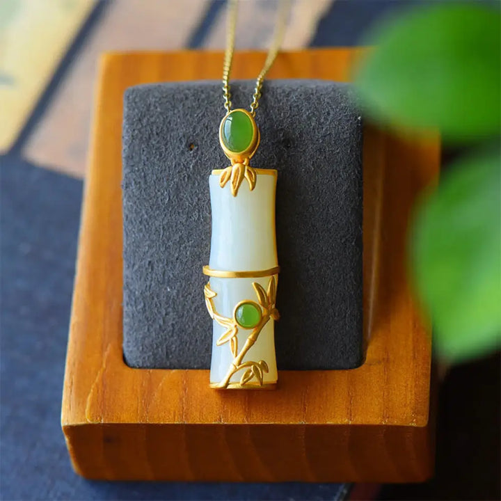 BWOOOH white jade cyan jade bamboo protection necklace feng shui natural stone spiritual jewelry pendant