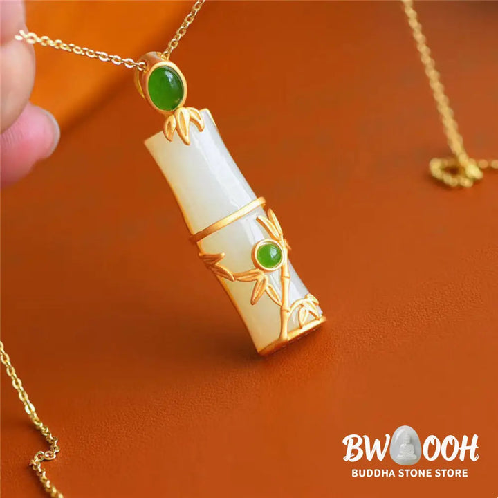 Buddha Stones White Jade Cyan Jade Bamboo Protection Necklace Pendant - BWOOOH - Necklaces &amp; Pendants