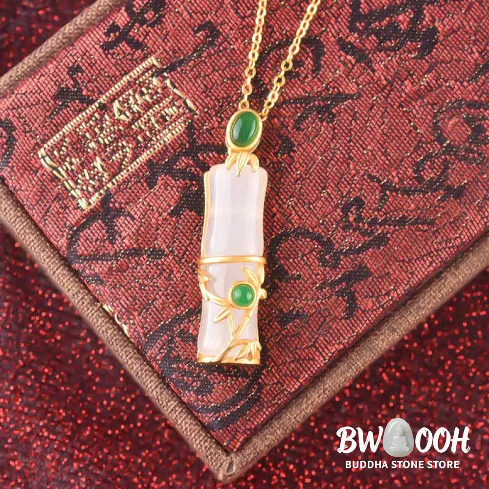 Buddha Stones White Jade Cyan Jade Bamboo Protection Necklace Pendant - BWOOOH - Necklaces &amp; Pendants
