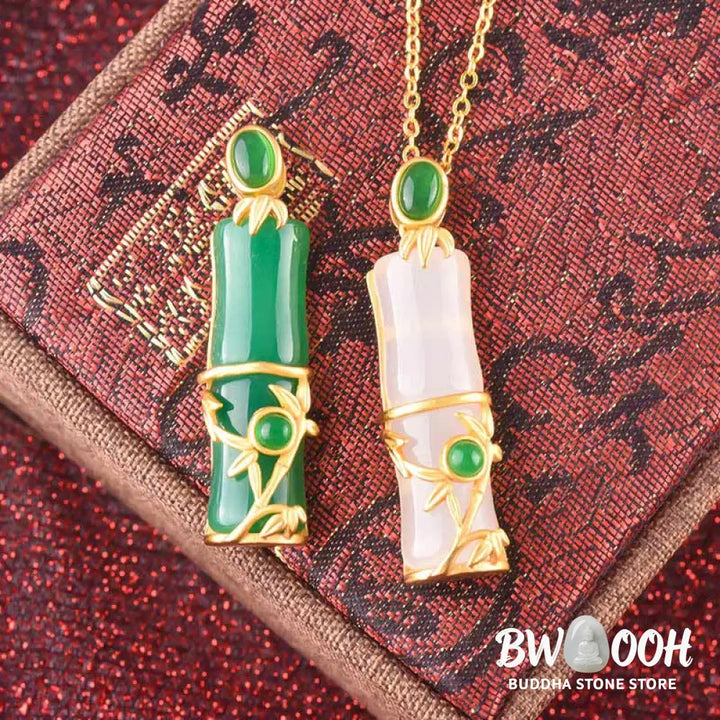 Buddha Stones White Jade Cyan Jade Bamboo Protection Necklace Pendant - BWOOOH - Necklaces &amp; Pendants
