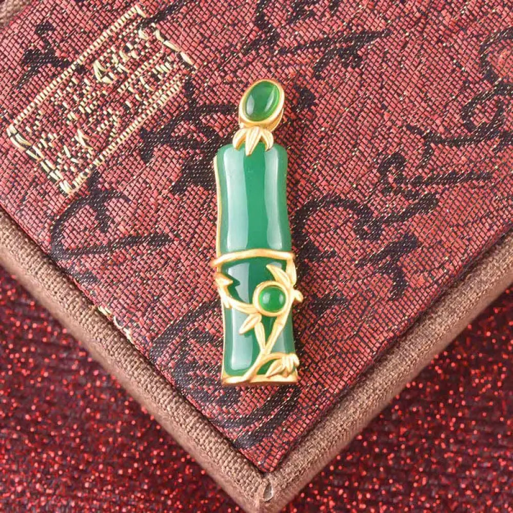 Buddha Stones White Jade Cyan Jade Bamboo Protection Necklace Pendant - BWOOOH - Cyan Jade - Necklaces &amp; Pendants