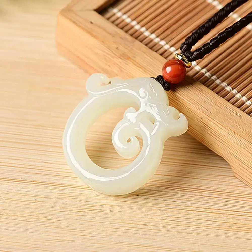 Buddha Stones White Jade Cyan Jade Dragon Protection Necklace String Pendant - BWOOOH - White Jade - Necklaces &amp;