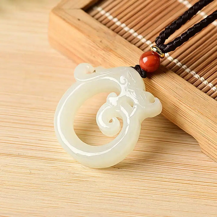 Buddha Stones White Jade Cyan Jade Dragon Protection Necklace String Pendant - BWOOOH - White Jade - Necklaces &amp;
