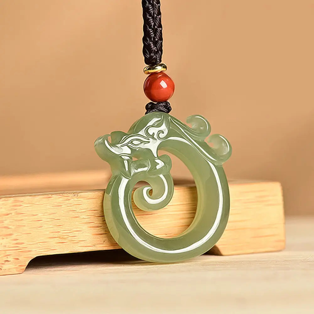 Buddha Stones White Jade Cyan Jade Dragon Protection Necklace String Pendant - BWOOOH - Cyan Jade - Necklaces & Pendants