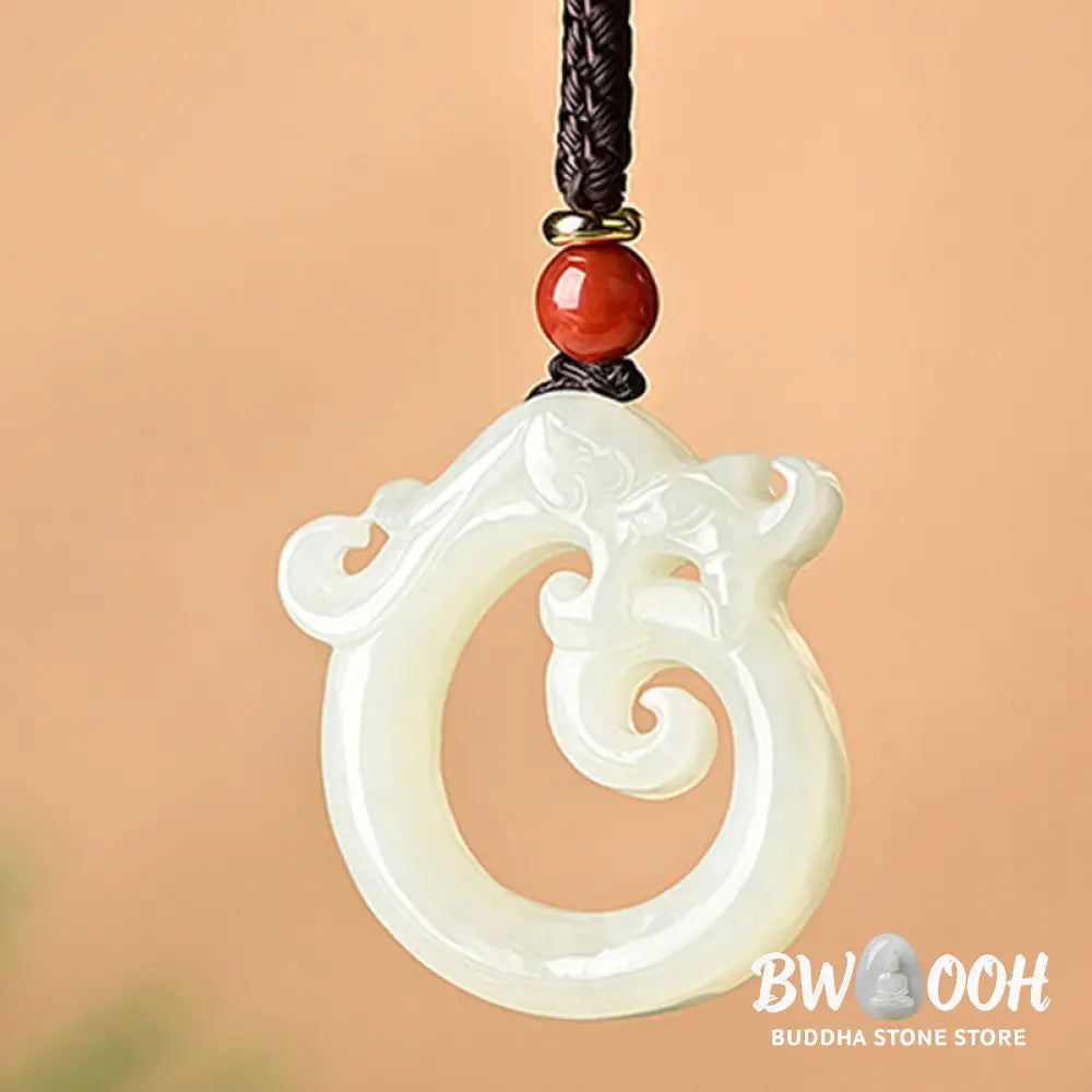 Buddha Stones White Jade Cyan Jade Dragon Protection Necklace String Pendant - BWOOOH - Necklaces &amp; Pendants