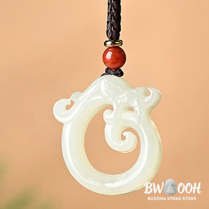 Buddha Stones White Jade Cyan Jade Dragon Protection Necklace String Pendant - BWOOOH - Necklaces &amp; Pendants
