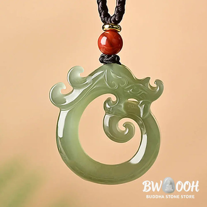 Buddha Stones White Jade Cyan Jade Dragon Protection Necklace String Pendant - BWOOOH - Necklaces &amp; Pendants