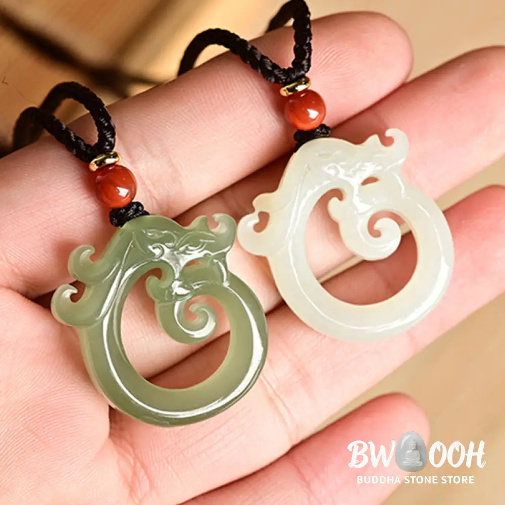 Buddha Stones White Jade Cyan Jade Dragon Protection Necklace String Pendant - BWOOOH - Necklaces &amp; Pendants