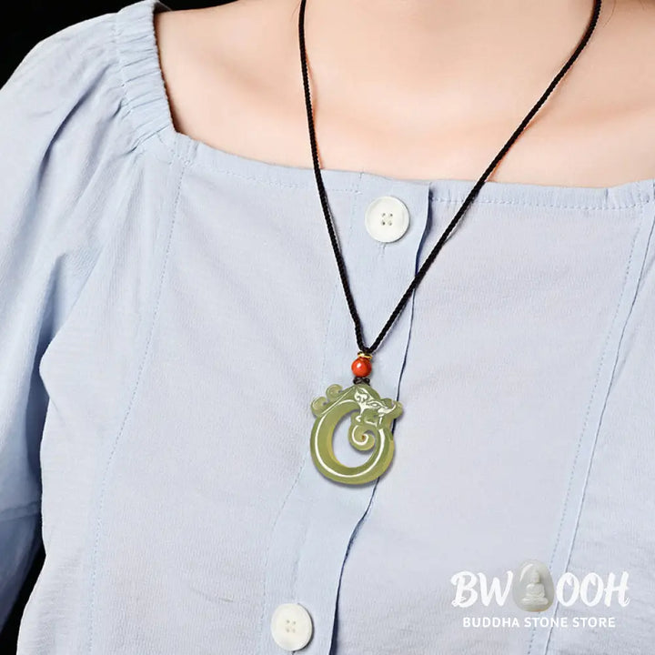 Buddha Stones White Jade Cyan Jade Dragon Protection Necklace String Pendant - BWOOOH - Necklaces &amp; Pendants
